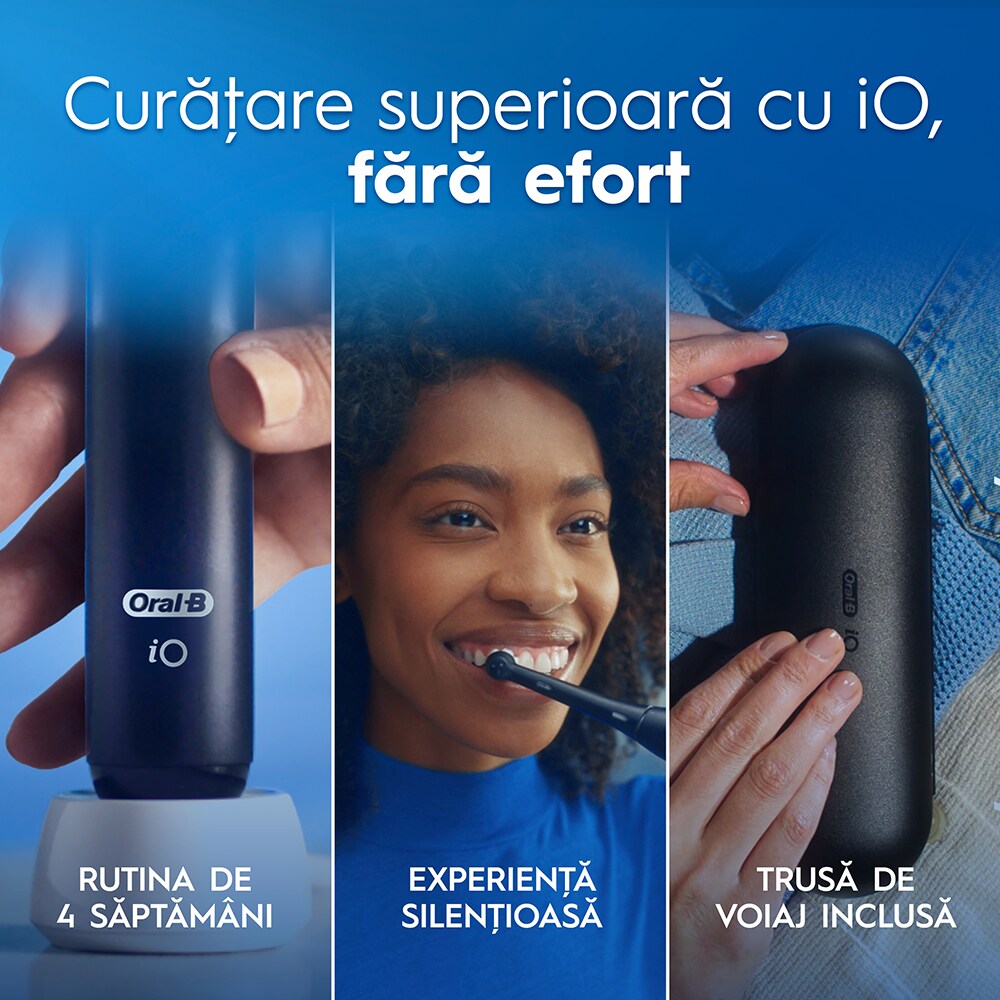Periuta de dinti electrice ORAL-B iO2, 8800 miscari/min, Timer, 3 programe, 2 capate, negru