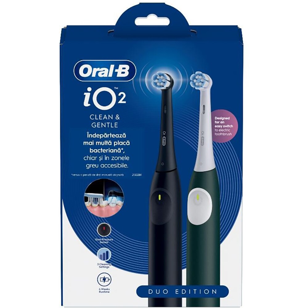 Set 2 Periuta de dinti electrice ORAL-B iO2, 8800 miscari/min, Timer, 3 programe, 2 capate, negru