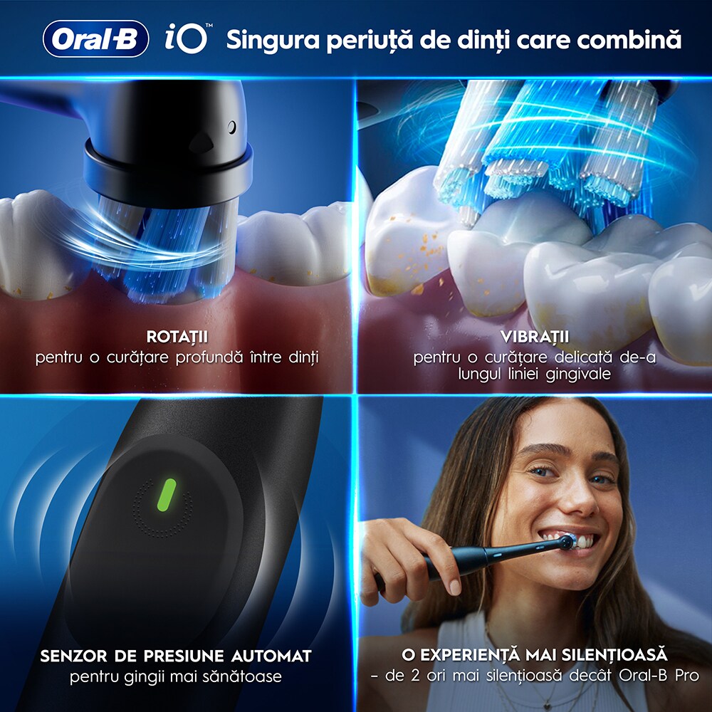 Set 2 Periuta de dinti electrice ORAL-B iO2, 8800 miscari/min, Timer, 3 programe, 2 capate, negru