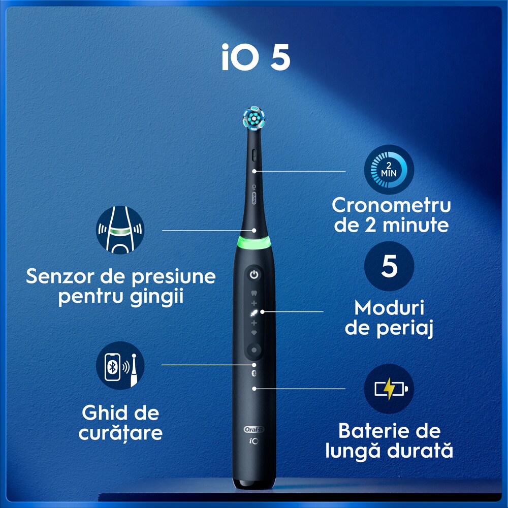 Periuta de dinti electrica ORAL-B iO5 Leopard, 5 programe, 2 capete, negru