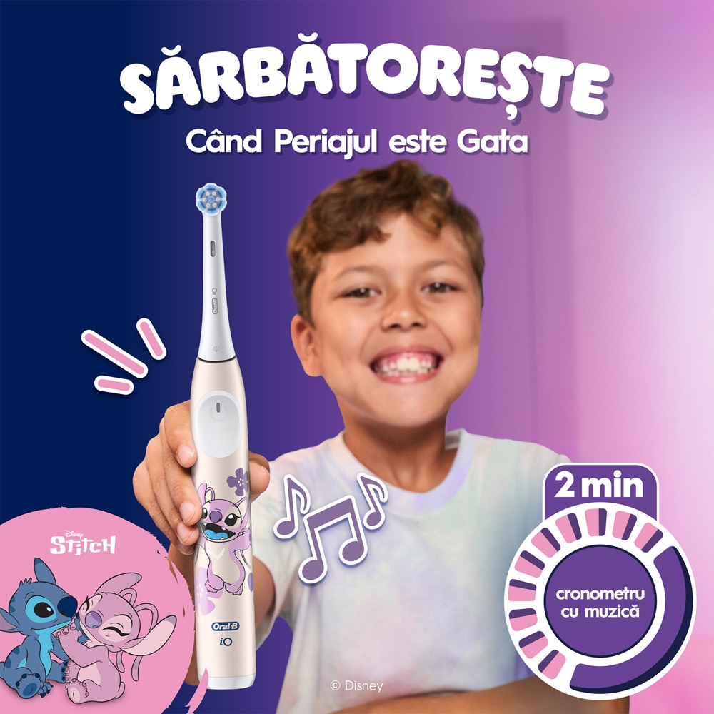 Periuta de dinti electrica ORAL-B iO Kids Disney Stitch Angel, 3 programe, 1 capat, alb