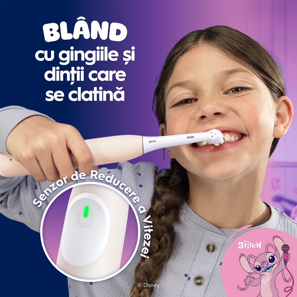 Periuta de dinti electrica ORAL-B iO Kids Disney Stitch Angel, 3 programe, 1 capat, alb