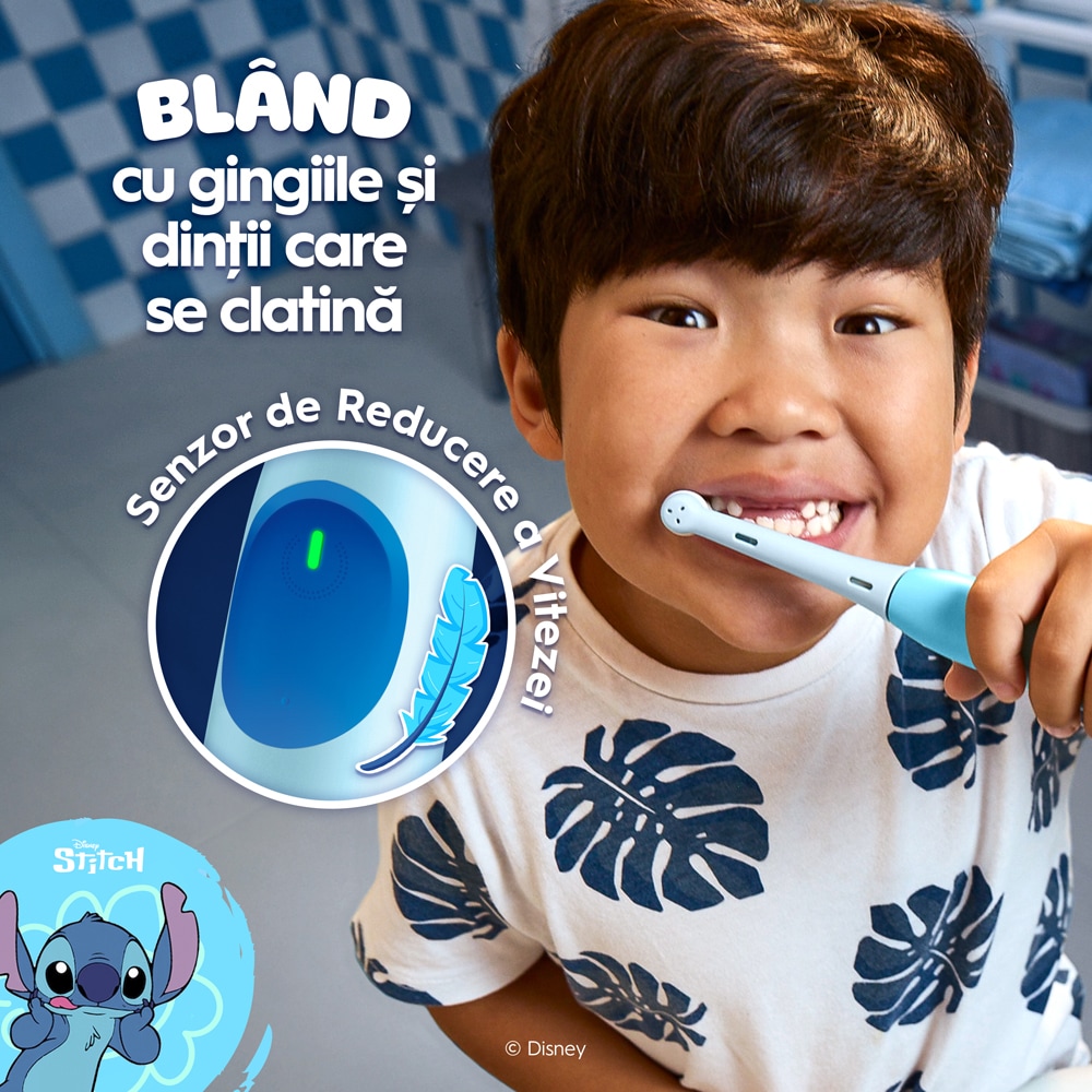 Periuta de dinti electrica copii ORAL-B iO Kids Disney Stitch, 3 programe, 1 capat, albastru