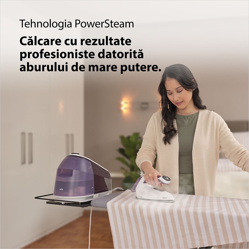Statie de calcat BRAUN CareStyle 5 IS5247VI, 2400W, 500g/min, 2000ml, talpa Eloxal Plus, violet-alb