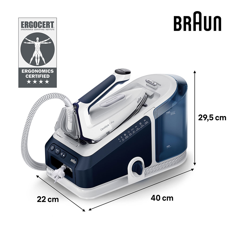 Statie de calcat BRAUN CareStyle 7 Pro IS7282BL, 2700W, 600g/min, 2l, talpa Eloxal Plus, albastru inchis-alb