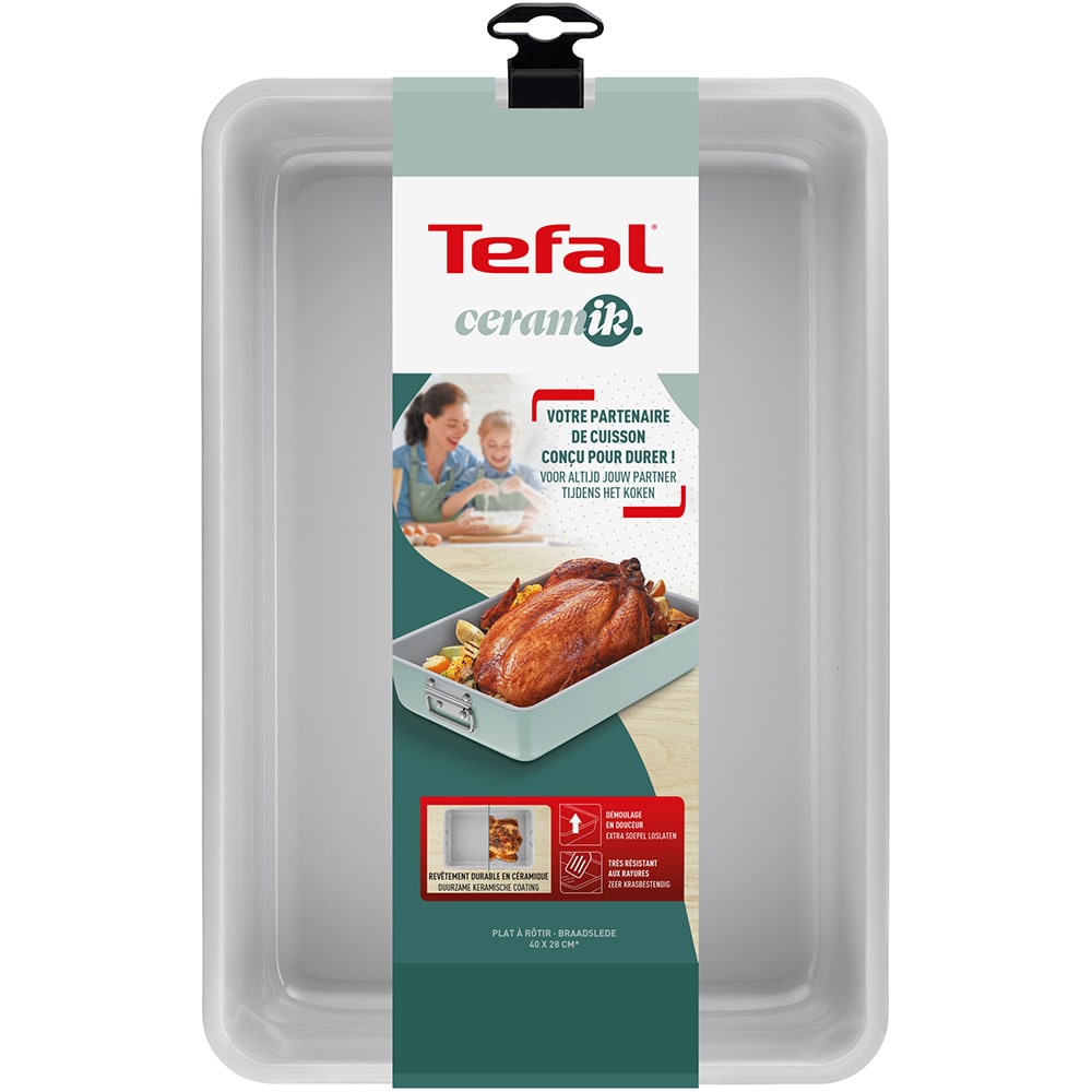 Tava de copt TEFAL Ceramik J1756204, 40x28cm, otel, verde