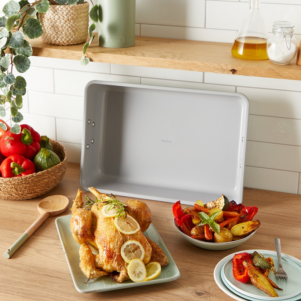 Tava de copt TEFAL Ceramik J1756204, 40x28cm, otel, verde