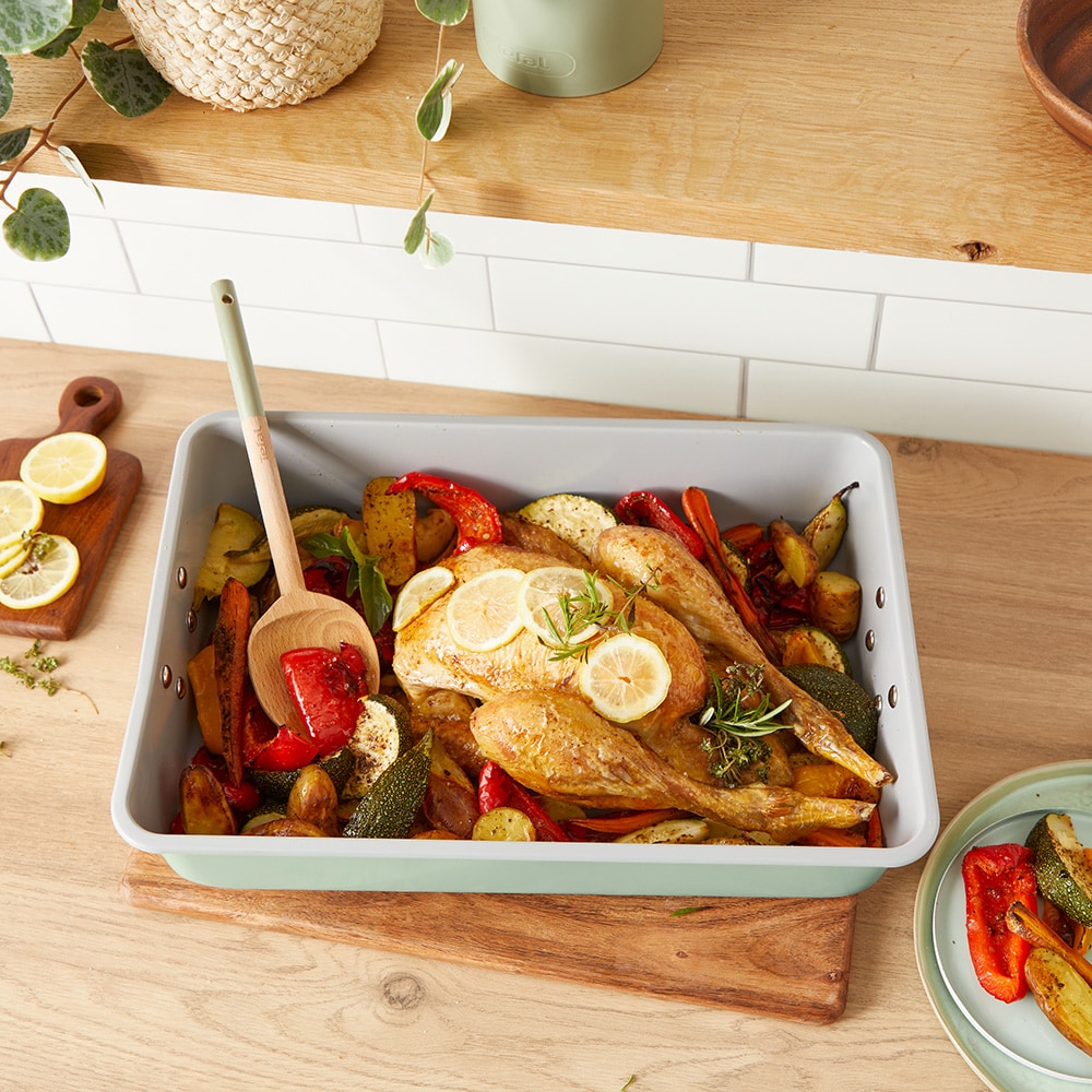 Tava de copt TEFAL Ceramik J1756204, 40x28cm, otel, verde