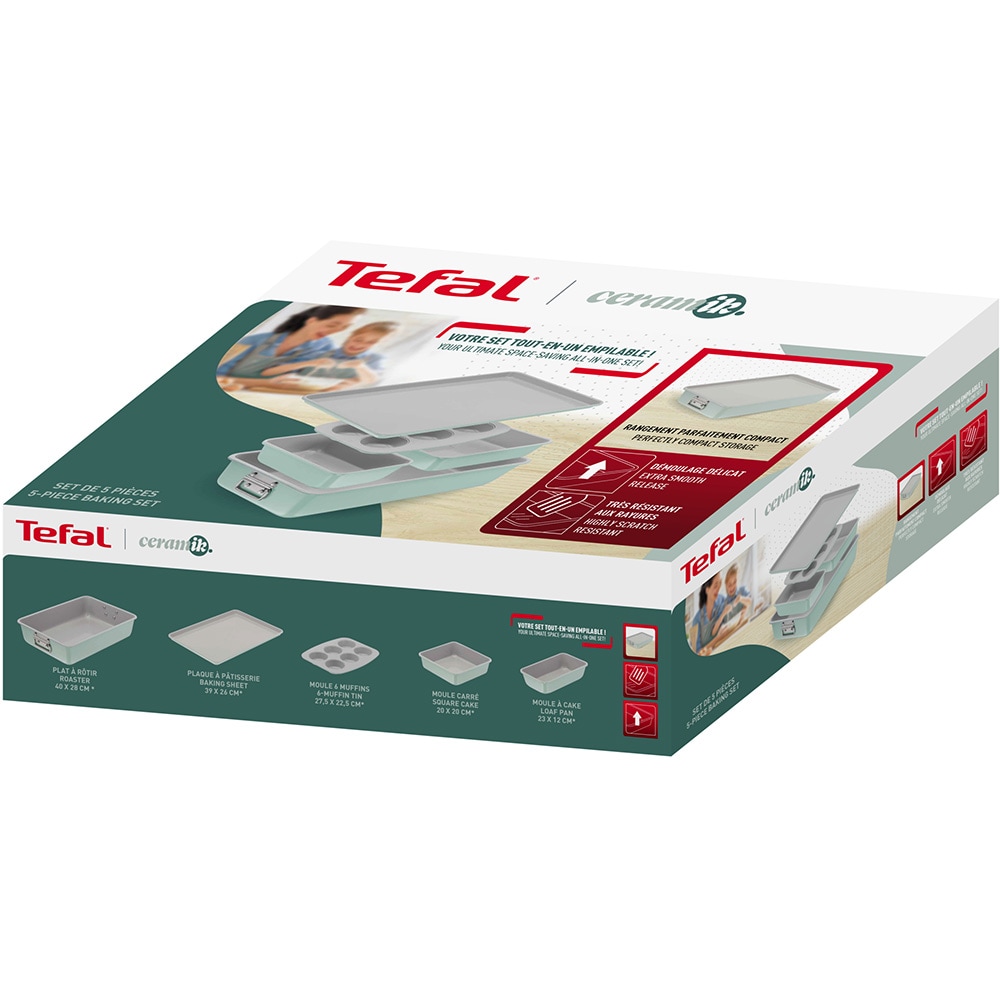 Set tavi de copt TEFAL Ceramik J175S504, 5 piese, otel, verde