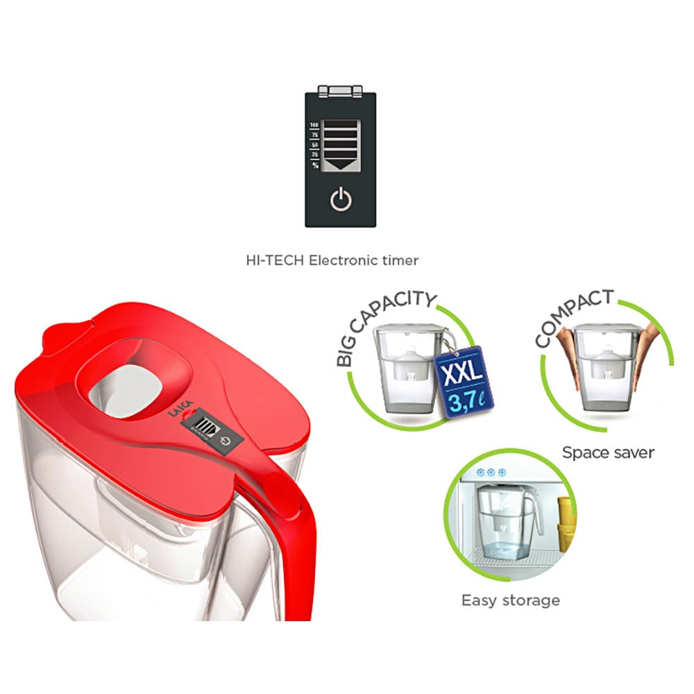 Cana filtranta LAICA BIG Milano XXL + 4 cartuse Bi-flux J9080B1, 3.7l, rosu