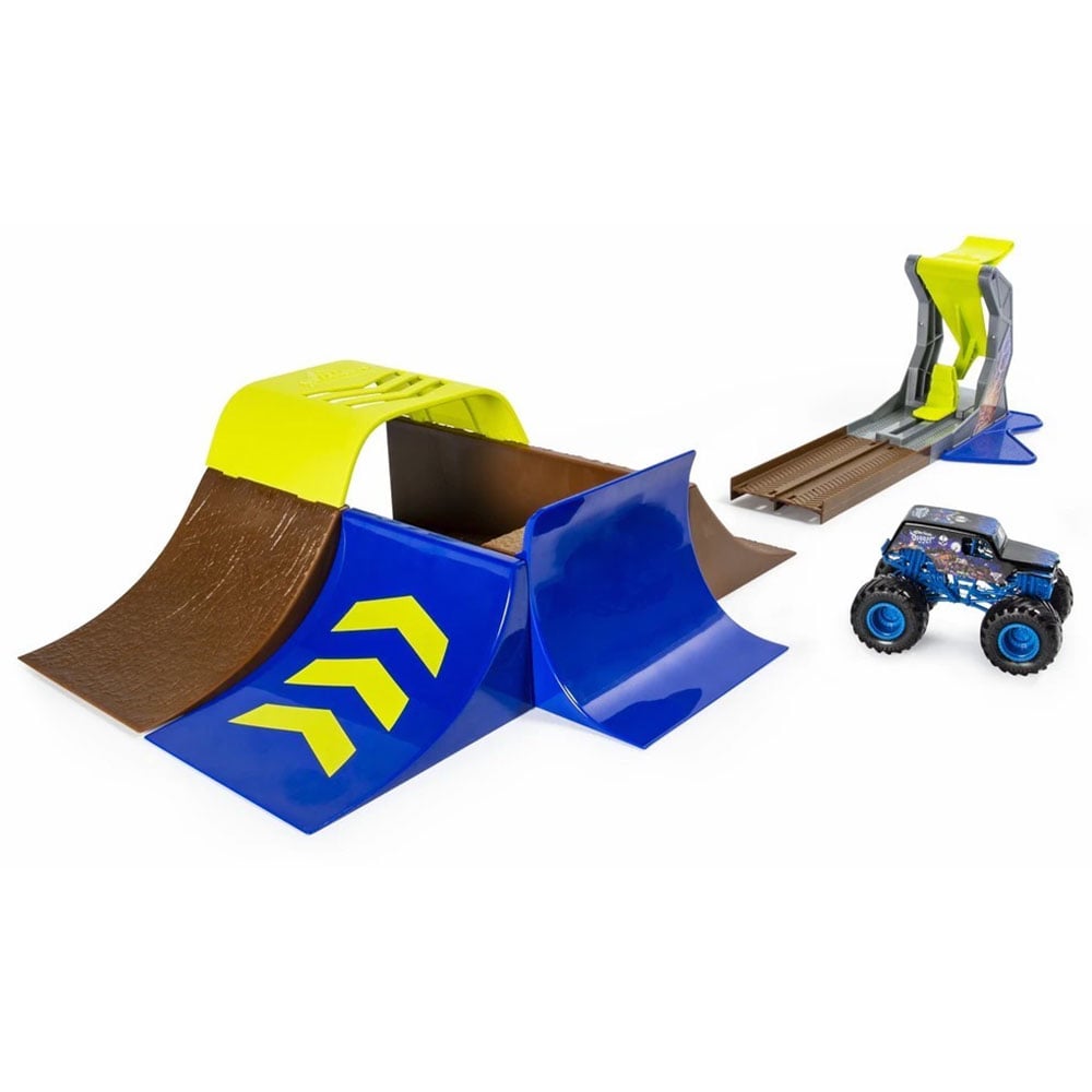 Set masinuta MONSTER JAM Champ Ramp Freestyle - Sonuva Digger 037005176, 3 ani+, albastru-galben
