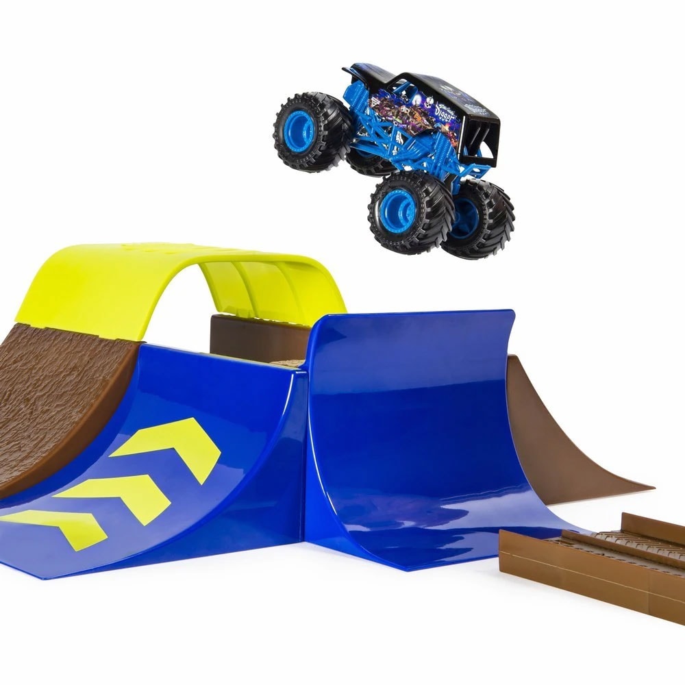 Set masinuta MONSTER JAM Champ Ramp Freestyle - Sonuva Digger 037005176, 3 ani+, albastru-galben