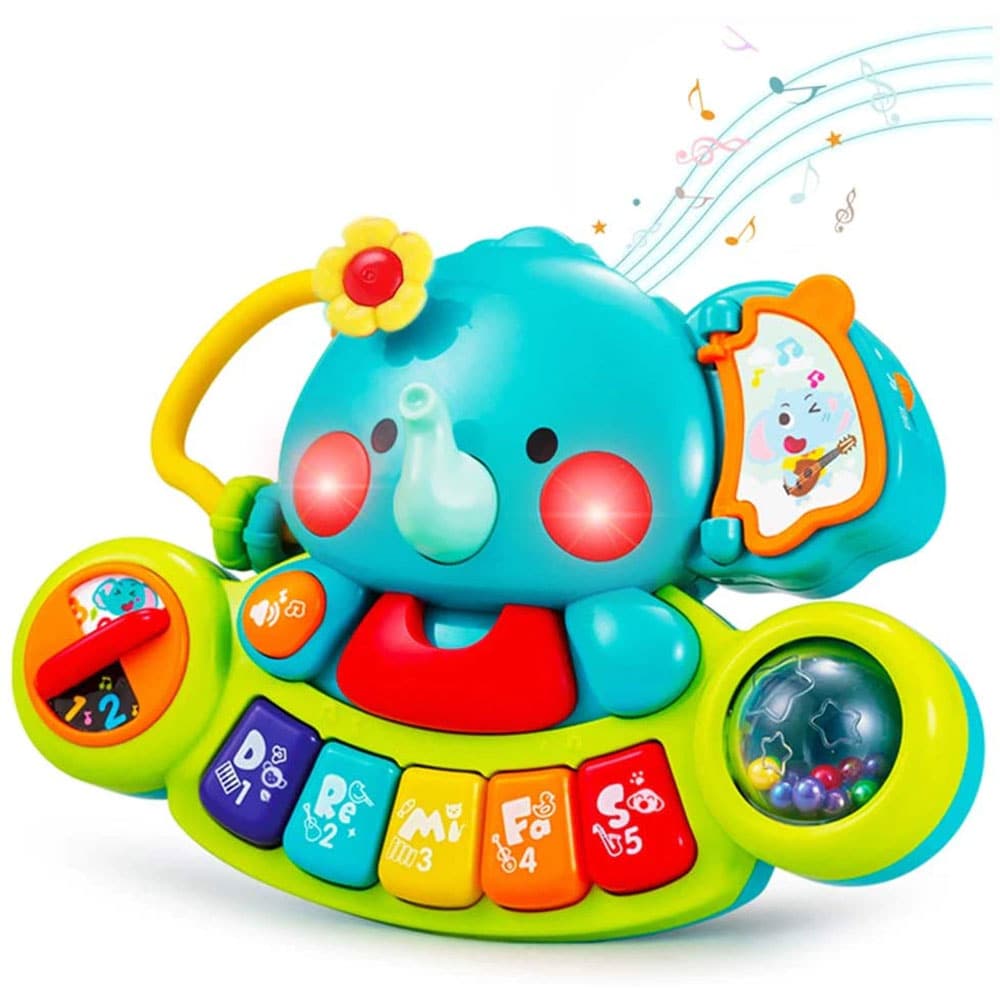 Jucarie interactiva HOLA Elefant pianina muzicala 037007675, 6 luni+, multicolor