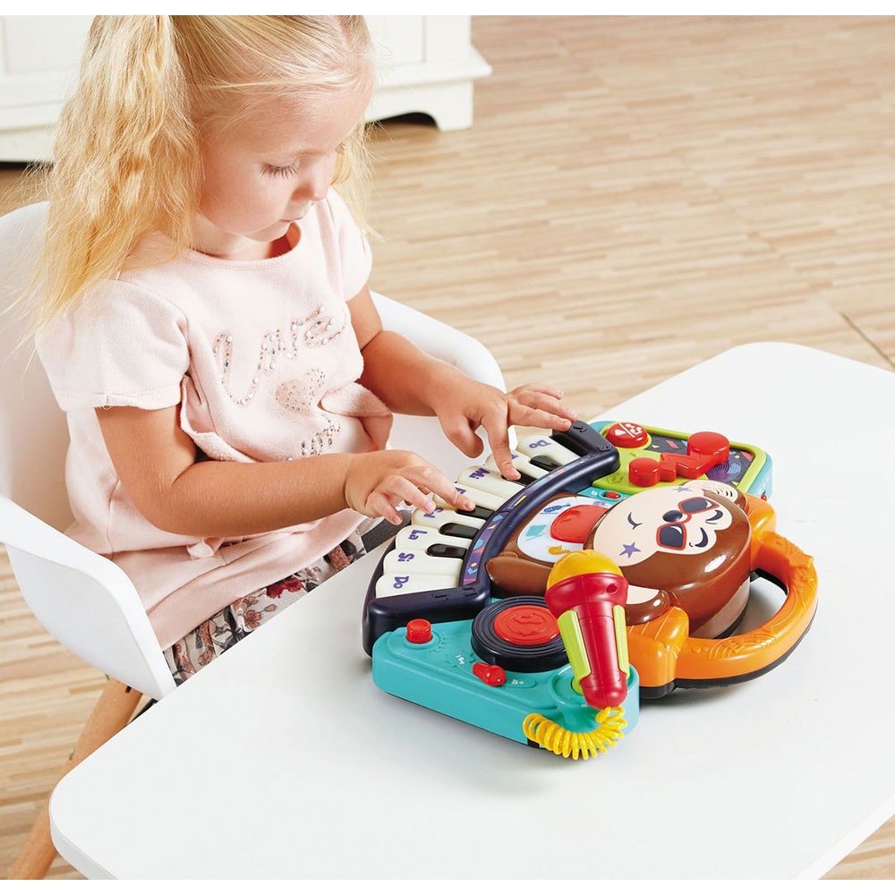 Jucarie interactiva HOLA Pianina Maimutica Dj cu lumini sunete si microfon 037013607, 18 luni+, multicolor