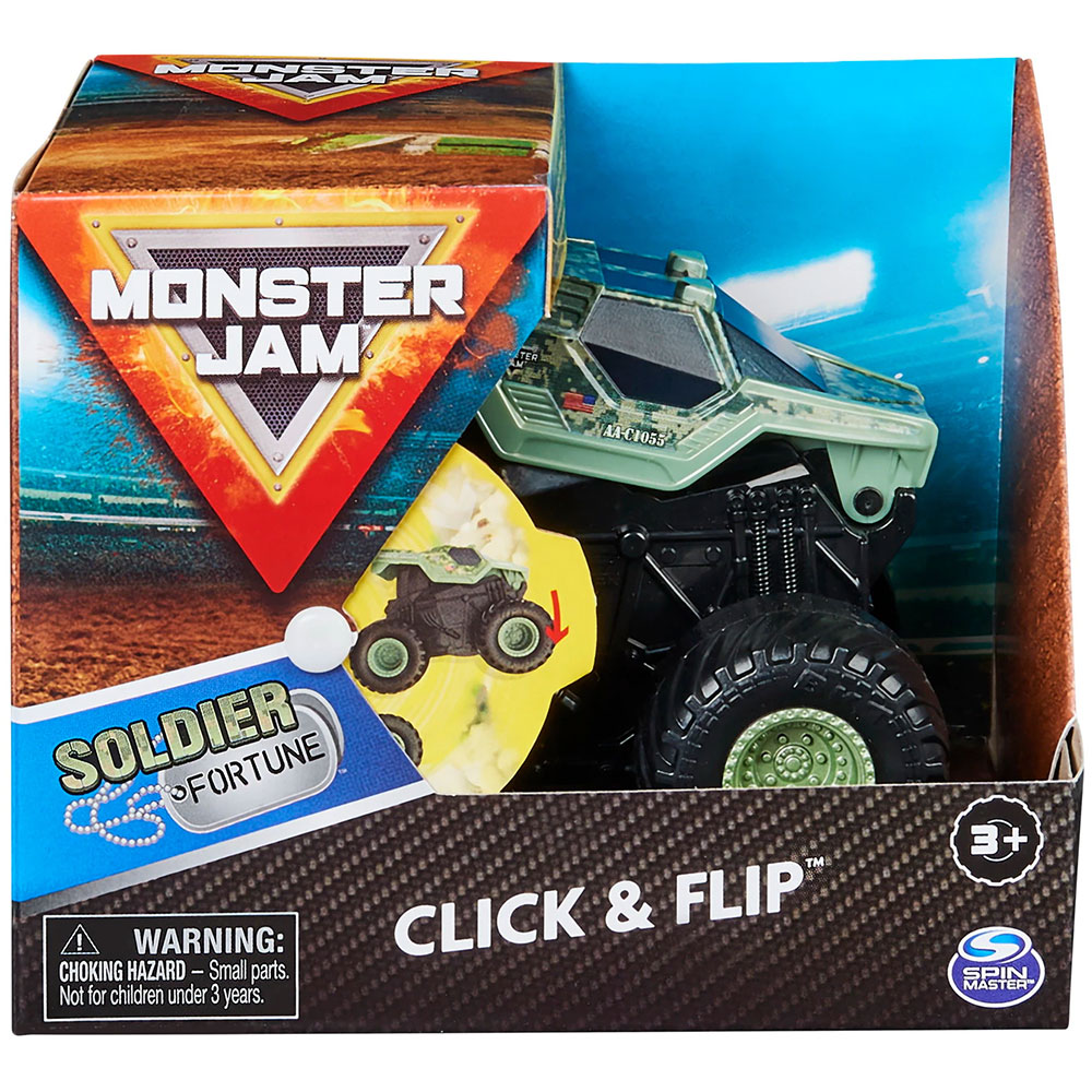 Masinuta MONSTER JAM Click Flip - Soldier Fortune 037029479, 3 ani+, verde-negru