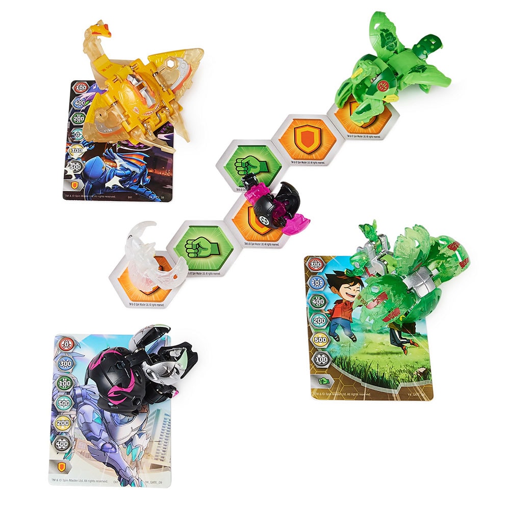 Set 4 figurine BAKUGAN S4 Battle Strike, Blitz Fox, Stingzer, Colossus si Pegatrix 037031656, 6 ani+, multicolor