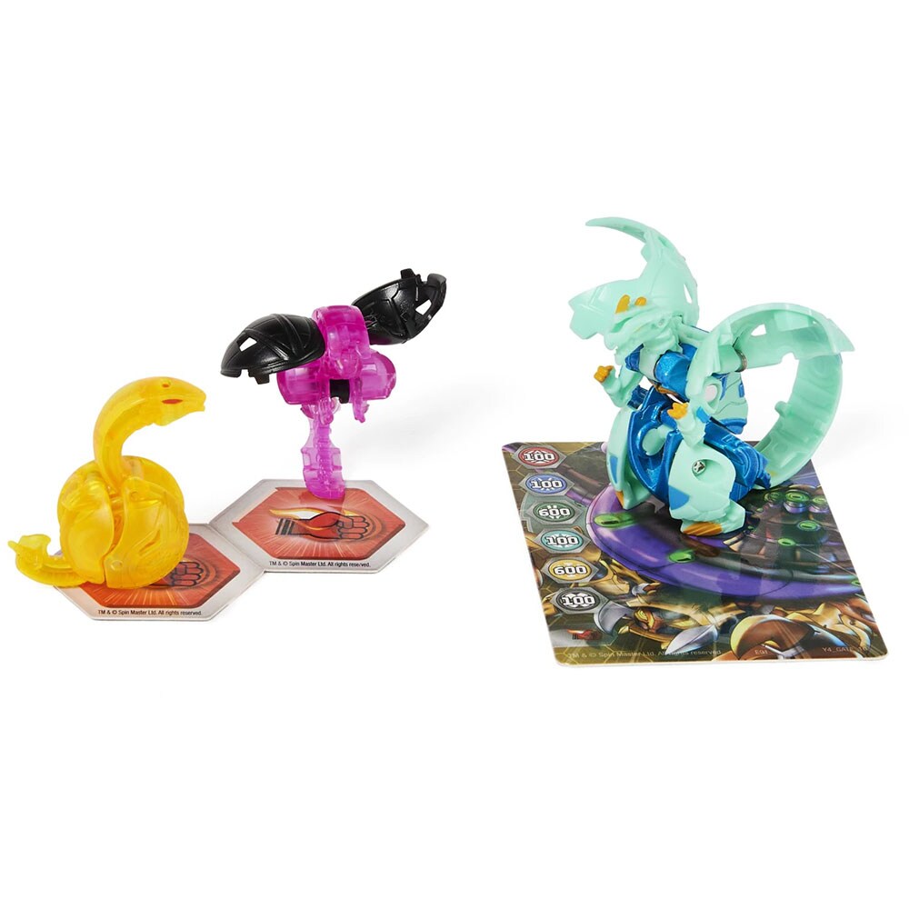 Set figurine BAKUGAN Evolutions - Platinum Powerup Dragonoid Nano Sledge si Nano Lancer 037033827, 6 ani+, multicolor