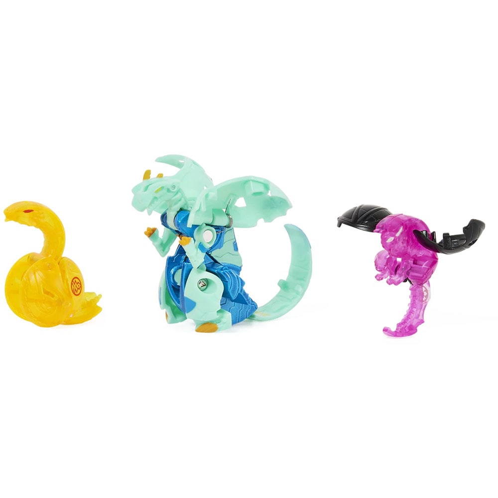Set figurine BAKUGAN Evolutions - Platinum Powerup Dragonoid Nano Sledge si Nano Lancer 037033827, 6 ani+, multicolor
