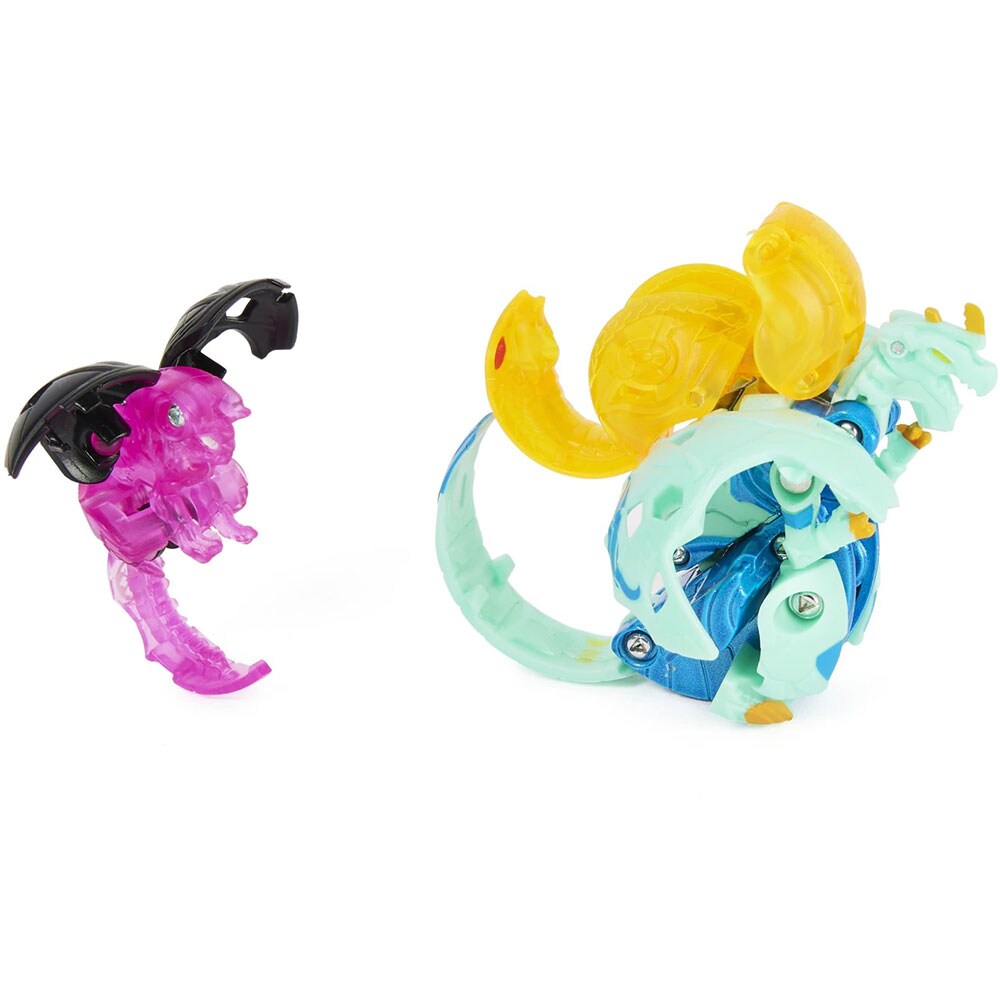 Set figurine BAKUGAN Evolutions - Platinum Powerup Dragonoid Nano Sledge si Nano Lancer 037033827, 6 ani+, multicolor