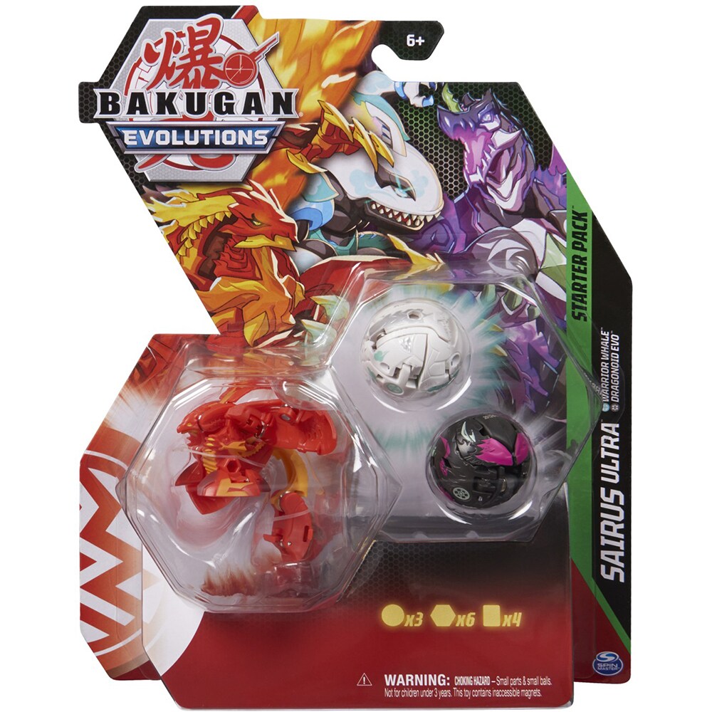 Figurina BAKUGAN Evolutions Starter Pack, Sairus Ultra Warrior Whale si Dragonoid Evo 20138095, 6 ani+, multicolor