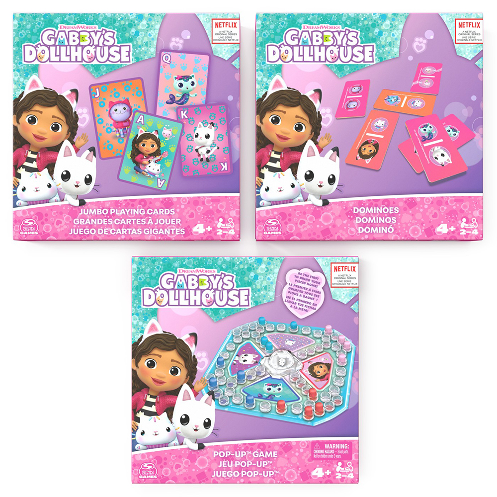 Joc de societate GABBY'S DOLLHOUSE 3in1 6066779, 4 ani+, 2-4 jucatori