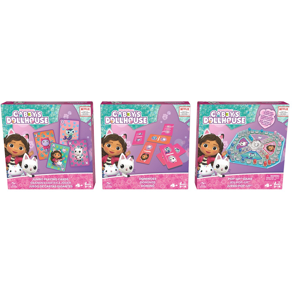Joc de societate GABBY'S DOLLHOUSE 3in1 6066779, 4 ani+, 2-4 jucatori