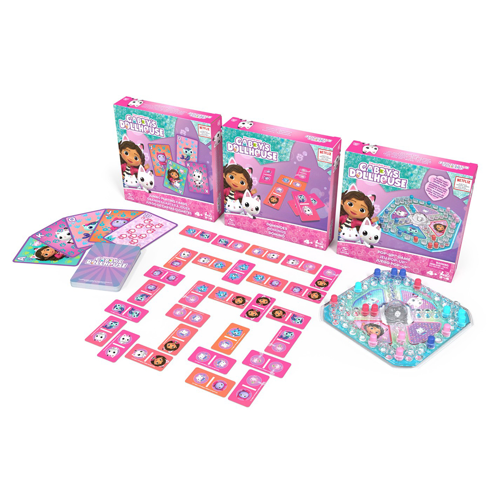 Joc de societate GABBY'S DOLLHOUSE 3in1 6066779, 4 ani+, 2-4 jucatori