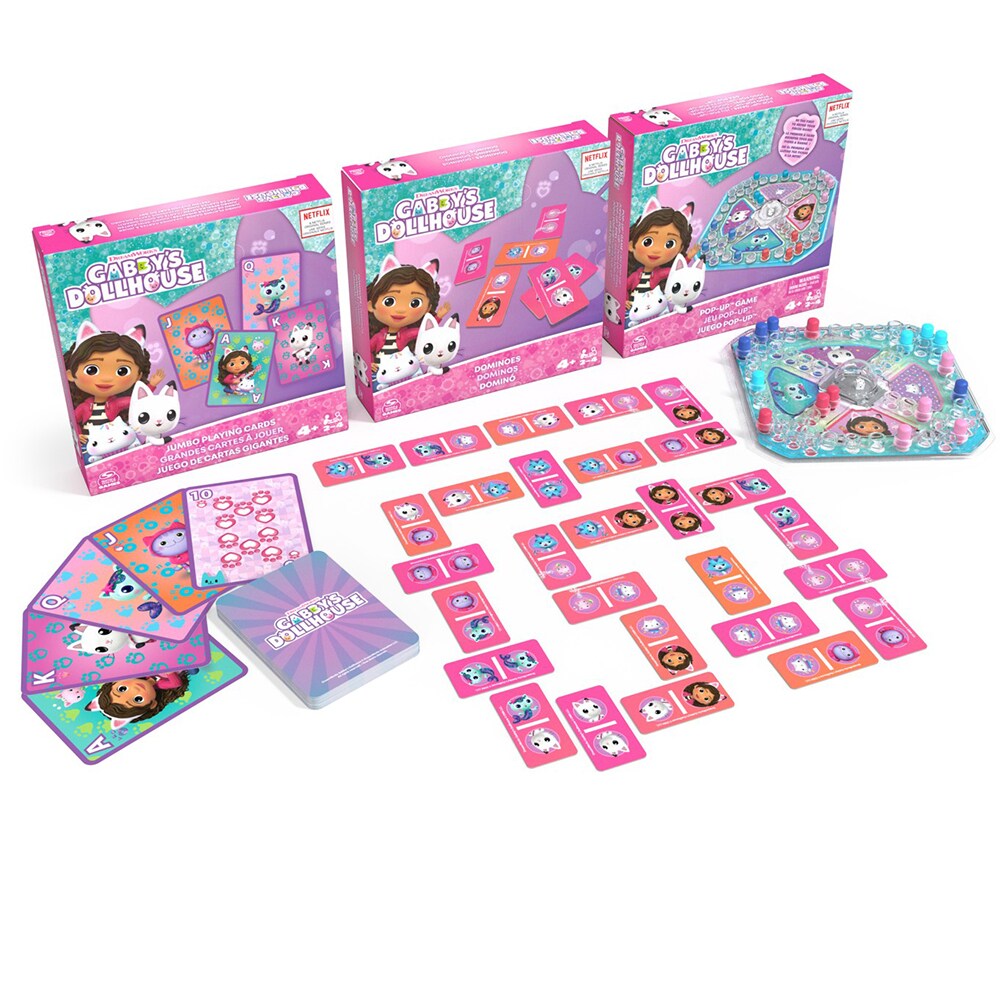 Joc de societate GABBY'S DOLLHOUSE 3in1 6066779, 4 ani+, 2-4 jucatori