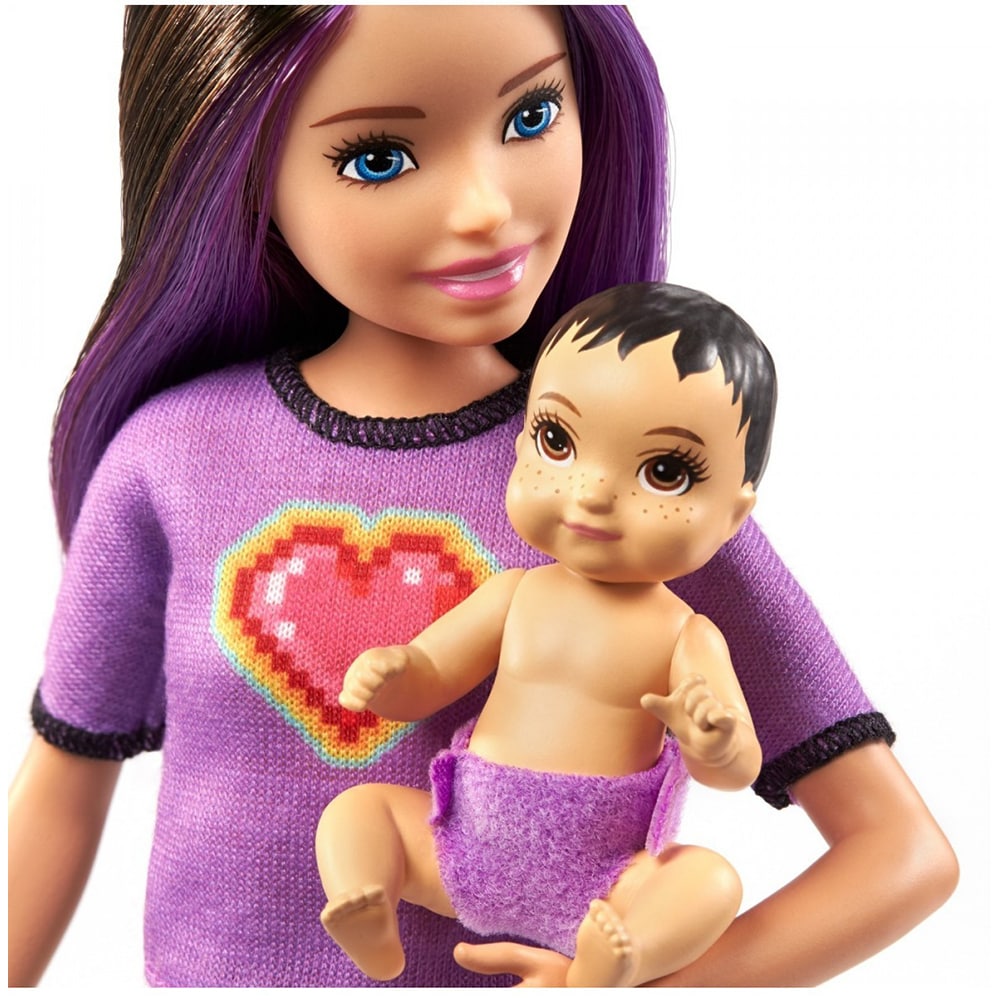 Papusa BARBIE Skipper First Jobs - Babysitter MTGRP10GRP11, 3 ani+, albastru-roz
