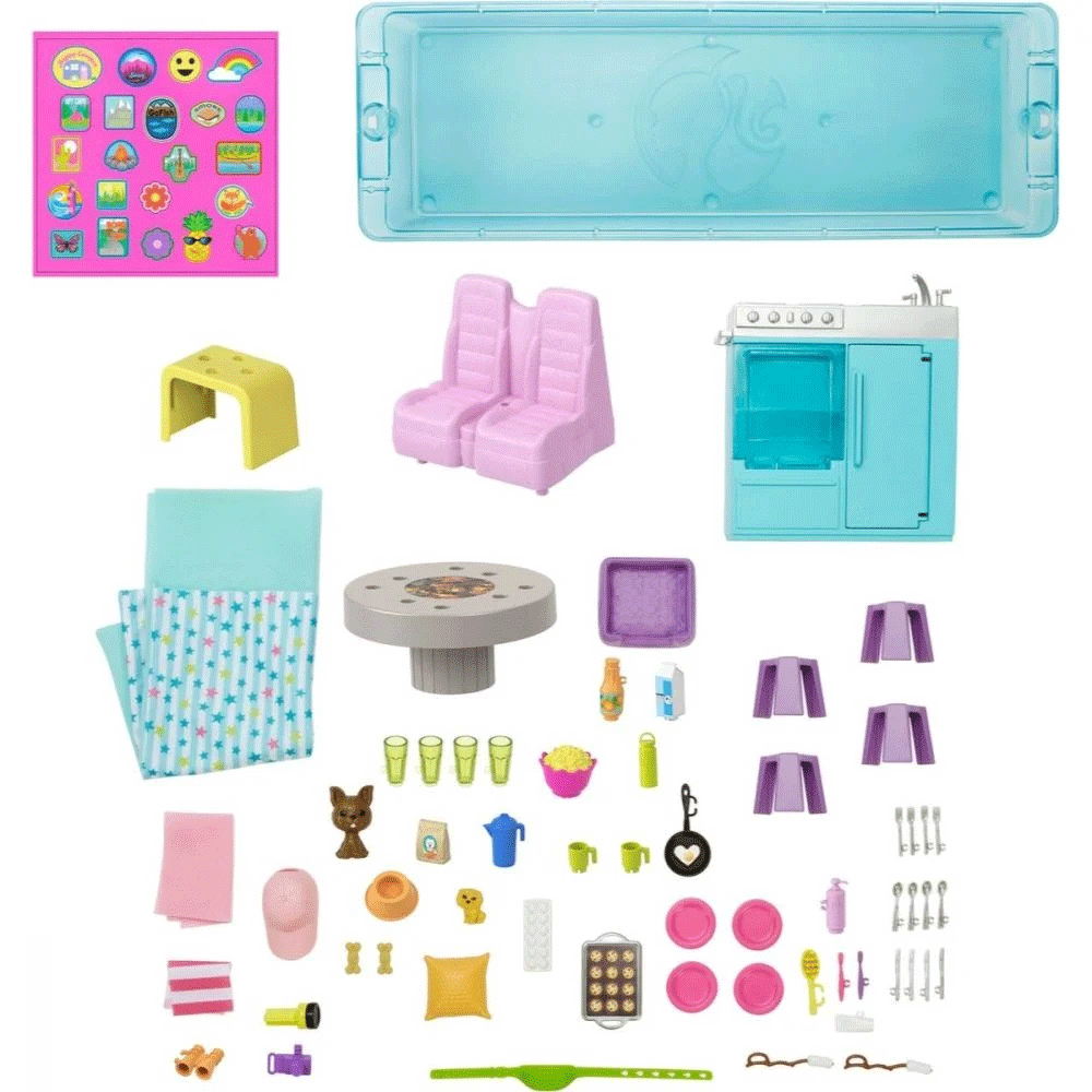 Set BARBIE Rulota de camping MTHCD46O, 3 ani+, multicolor 