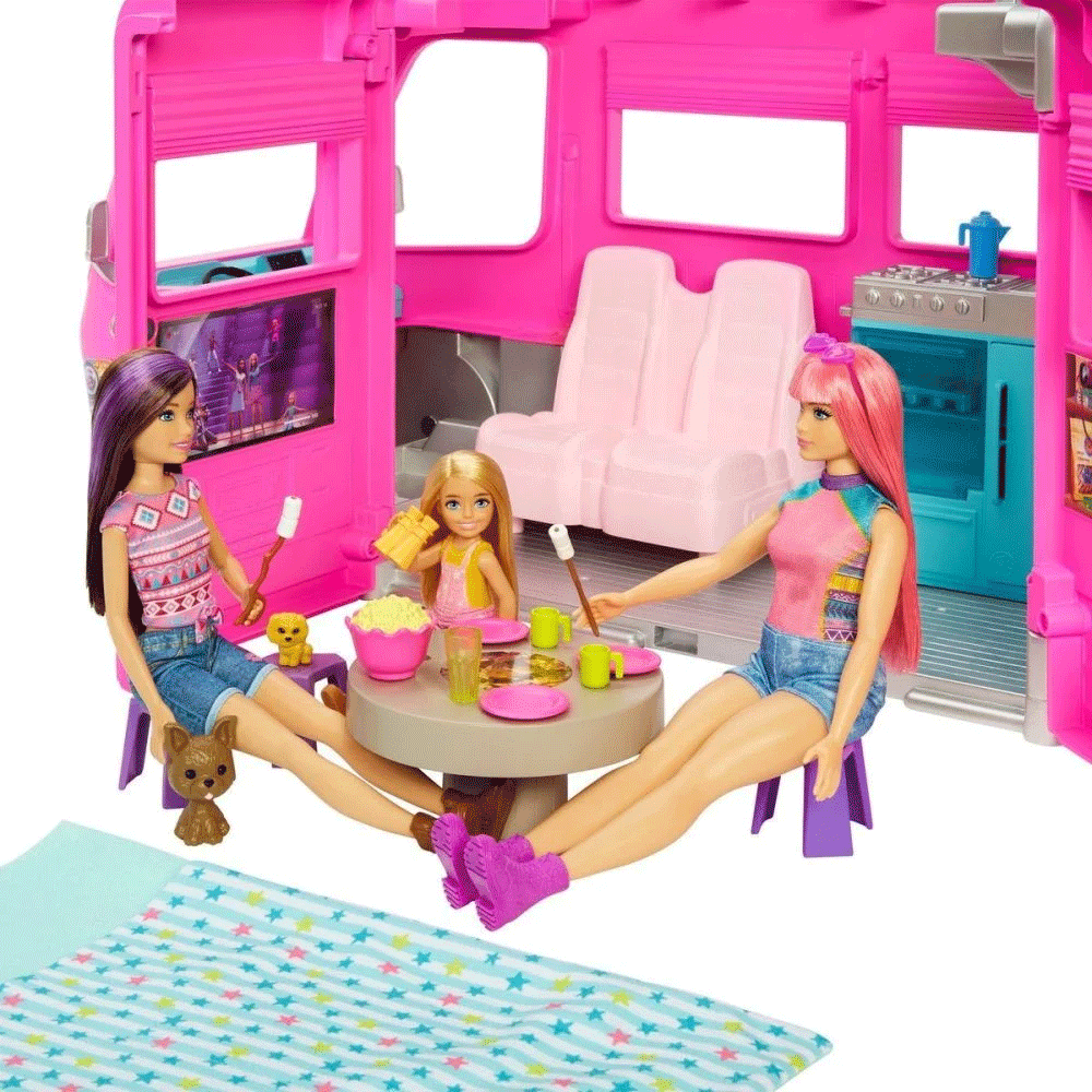 Set BARBIE Rulota de camping MTHCD46O, 3 ani+, multicolor 