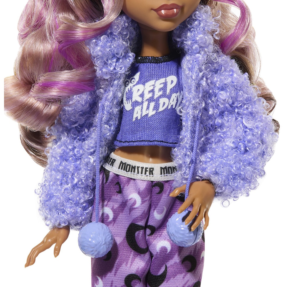 Papusa MONSTER HIGH Creepover Party - Clawdeen MTHKY67, 4 ani+, albastru-mov