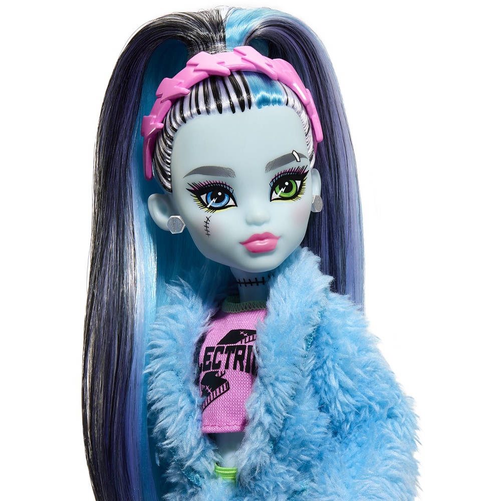Papusa MONSTER HIGH Creepover Party - Frankie MTHKY68, 4 ani+, negru-bleu