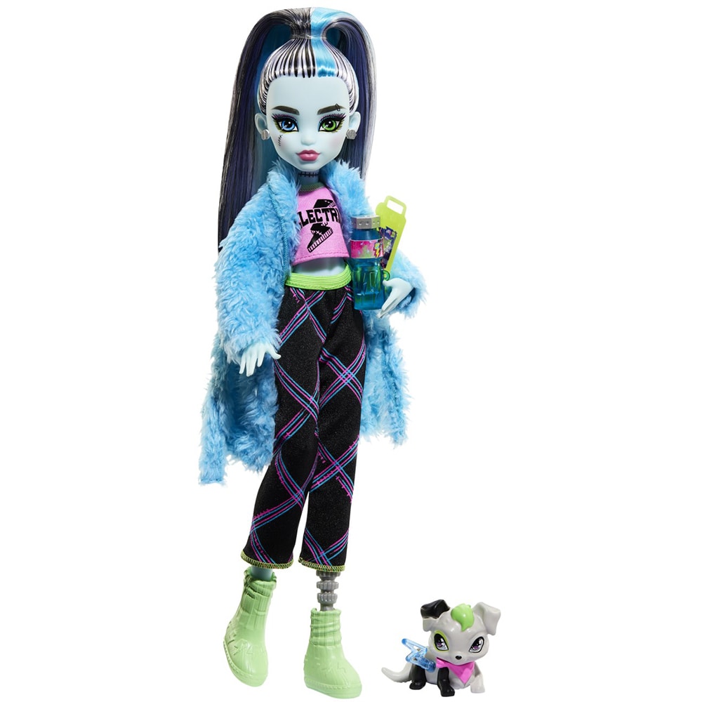 Papusa MONSTER HIGH Creepover Party - Frankie MTHKY68, 4 ani+, negru-bleu