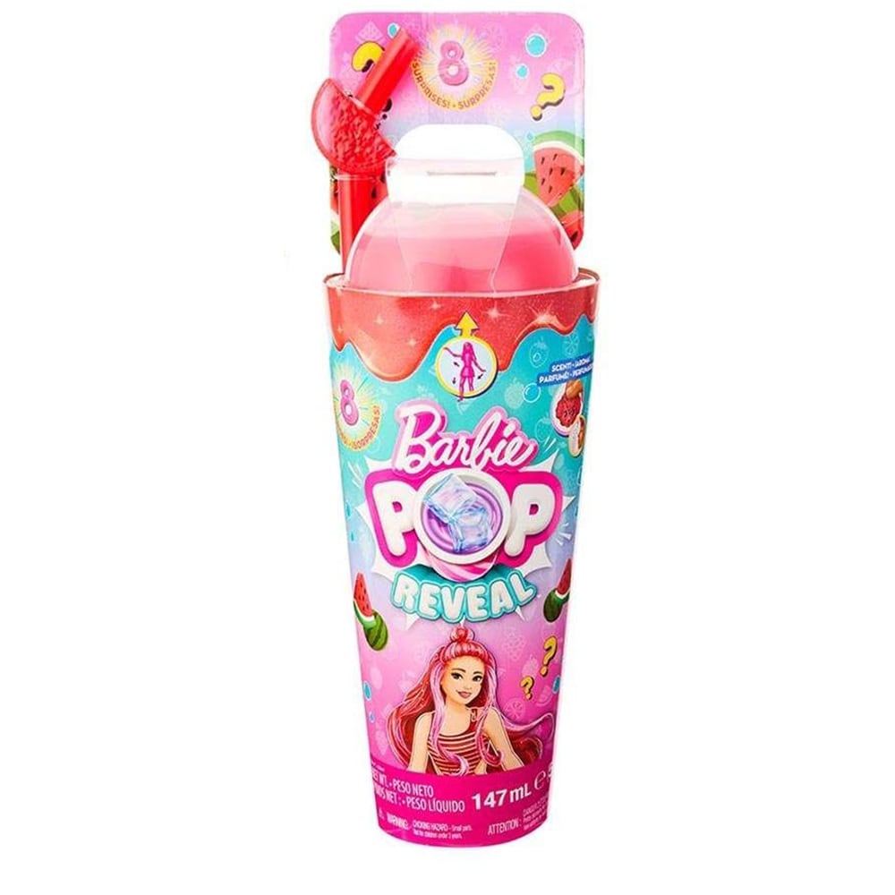 Set papusa BARBIE Pop Reveal Watermelon MTHNW43, 3 ani+, rosu-roz