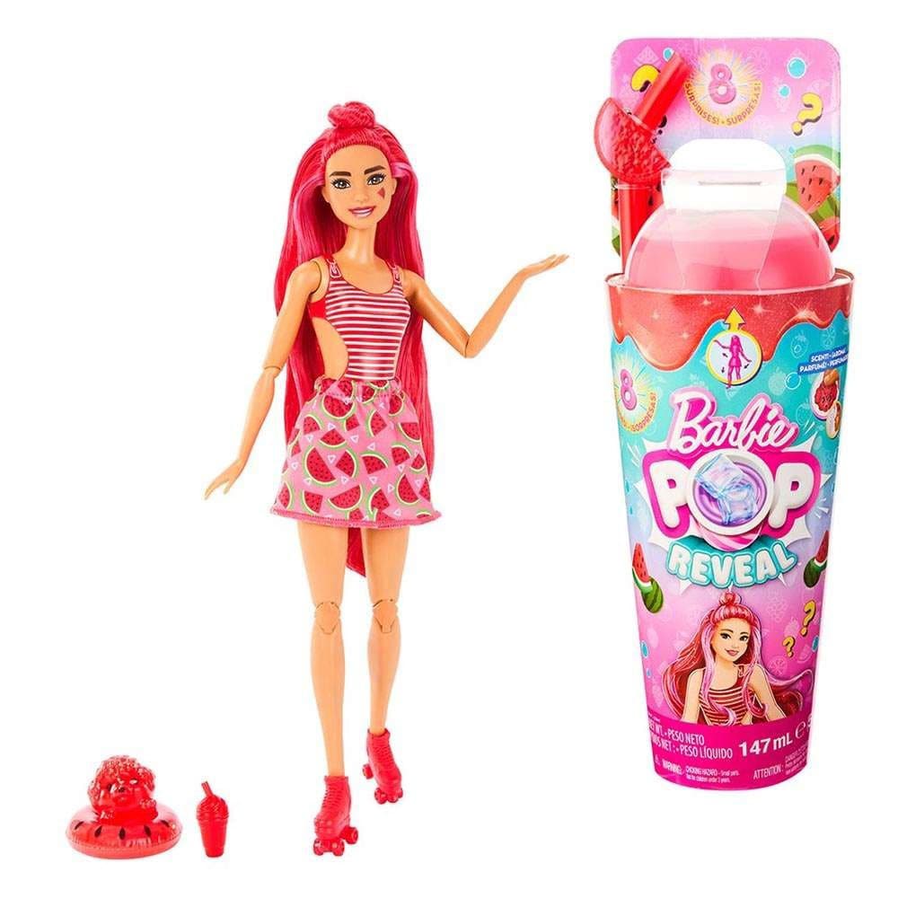 Set papusa BARBIE Pop Reveal Watermelon MTHNW43, 3 ani+, rosu-roz