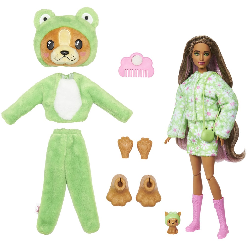 Papusa BARBIE Cutie Reveal - Catel Broscuta MTHRK24, 3 ani+, verde-roz
