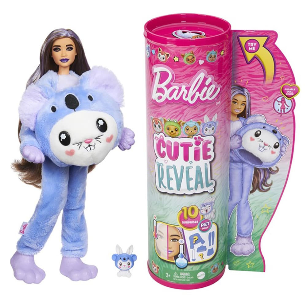 Papusa BARBIE Cutie Reveal - Iepuras Urs Koala MTHRK26, 3 ani+, bleu-mov