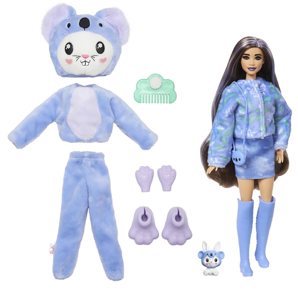 Papusa BARBIE Cutie Reveal - Iepuras Urs Koala MTHRK26, 3 ani+, bleu-mov