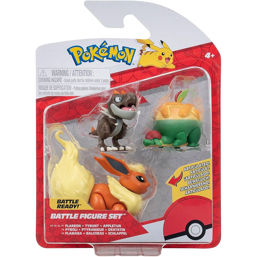 Set 3 figurine de actiune POKEMON Appltun, Tyrunt si Flareon S16 PKW3047180, 4 ani+, multicolor