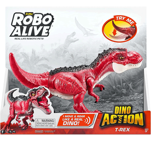 Figurina ZURU Robo Alive Dino Action - T-Rex ZR7171O, 3 ani+, rosu-negru