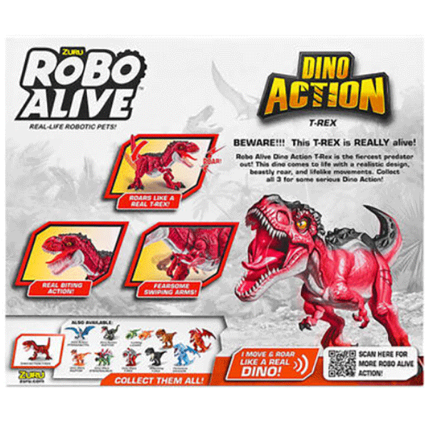 Figurina ZURU Robo Alive Dino Action - T-Rex ZR7171O, 3 ani+, rosu-negru