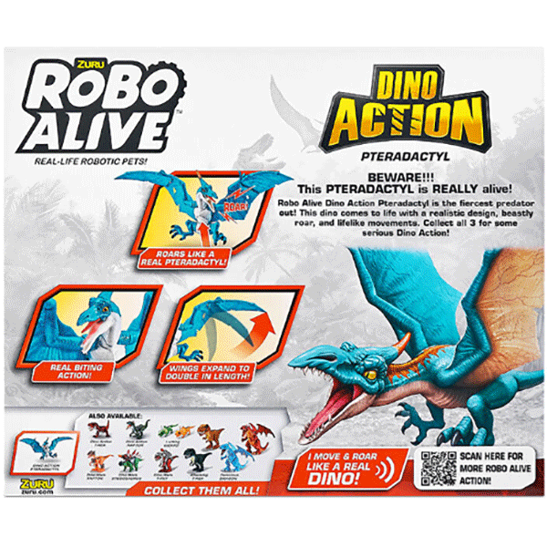 Figurina ZURU Robo Alive Dino Action - Pterodactyl ZR7173O, 3 ani+, albastru-alb