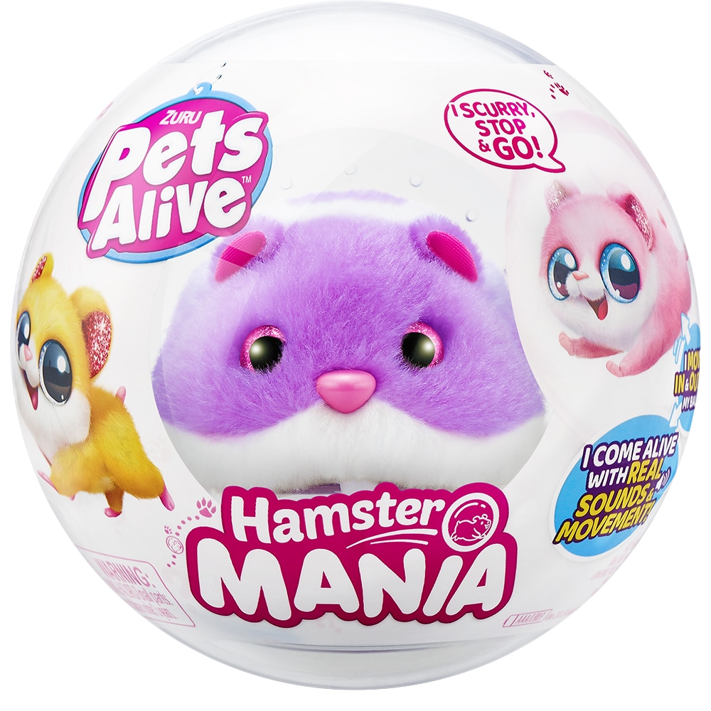Jucarie de plus PETS ALIVE Hamster ZR95433O, 3 ani+, mov-alb