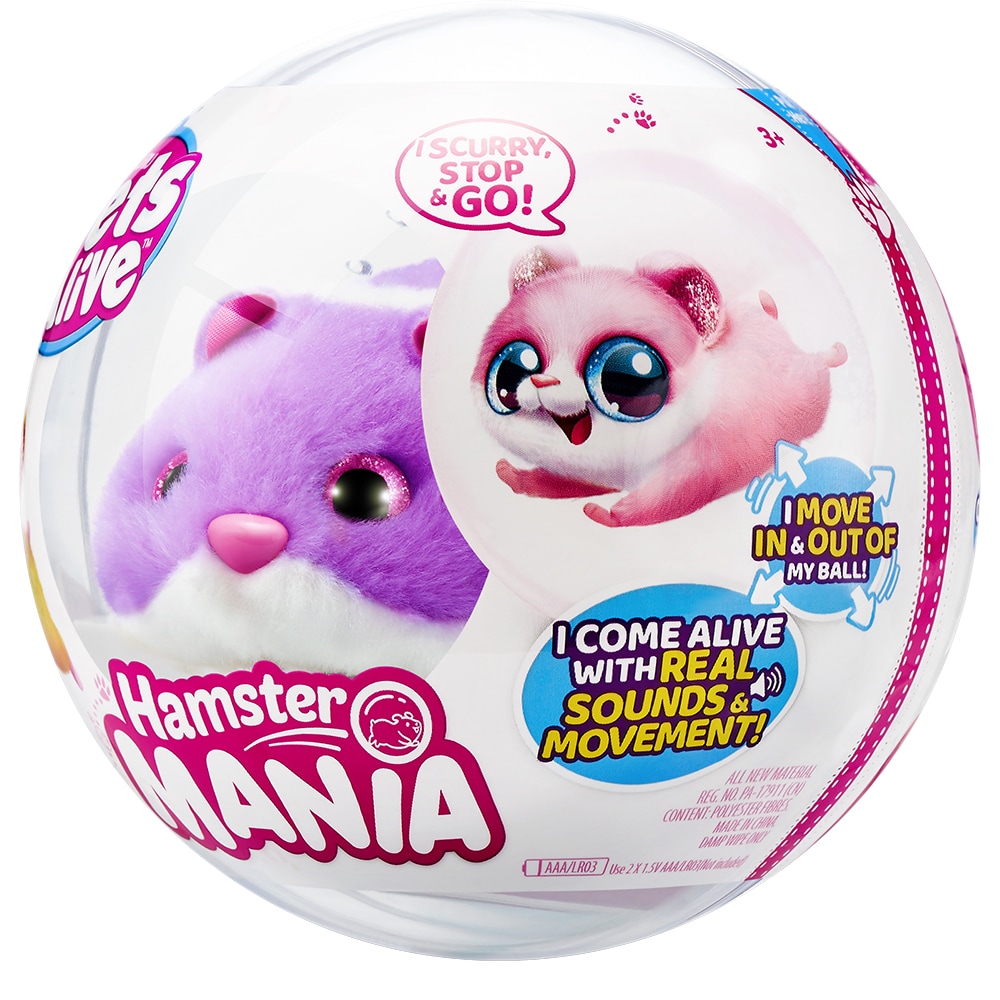 Jucarie de plus PETS ALIVE Hamster ZR95433O, 3 ani+, mov-alb