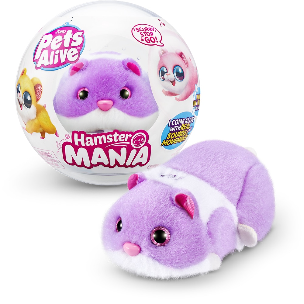Jucarie de plus PETS ALIVE Hamster ZR95433O, 3 ani+, mov-alb