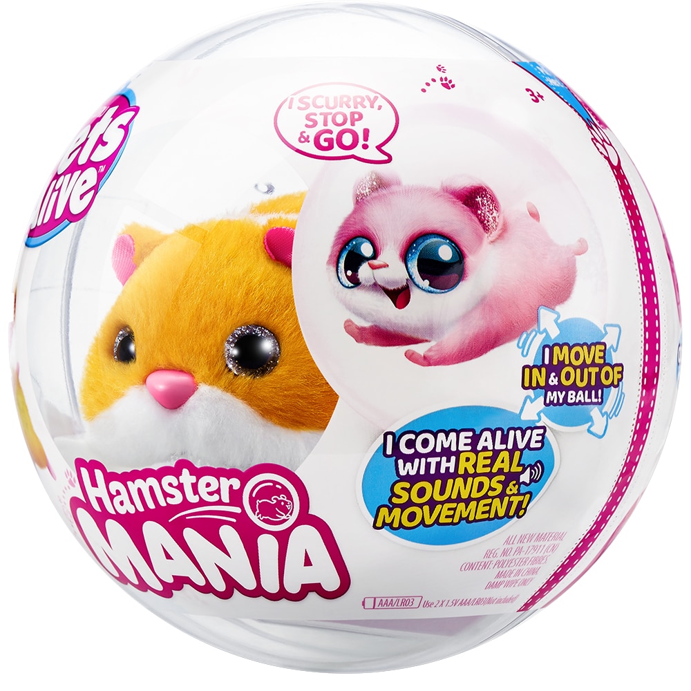 Jucarie de plus PETS ALIVE Hamster ZR95434O, 3 ani+, portocaliu-alb