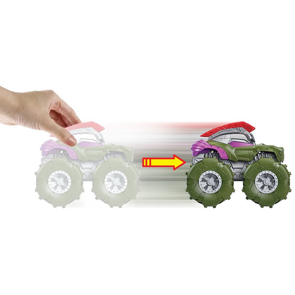 Masinuta HOT WHEELS Monster Truck Twisted Tredz Hulk GVK42, 3 ani+, kaki-gri