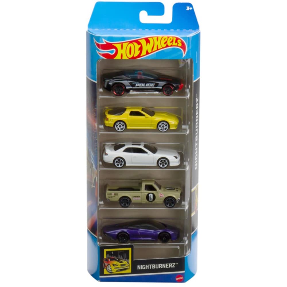 Set 5 masinute HOT WHEELS Nightburnerz HFV93, 3 ani+, multicolor