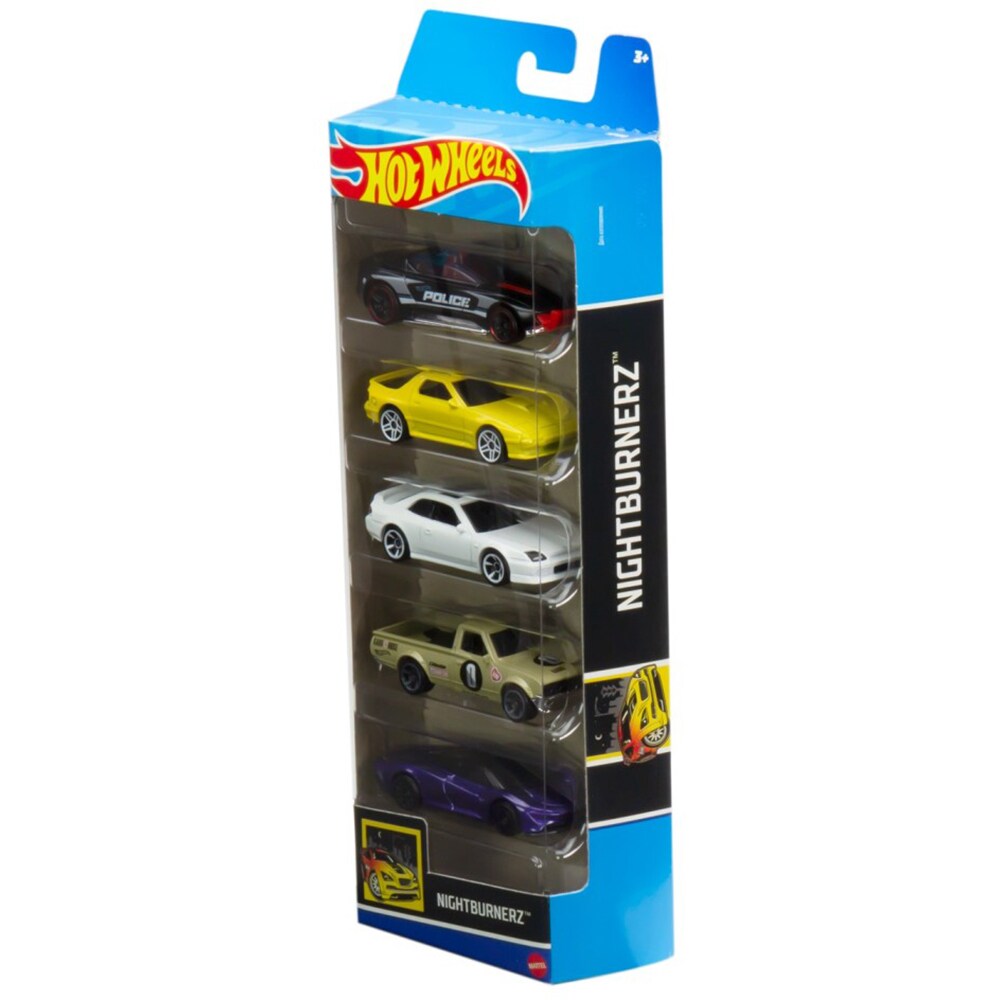 Set 5 masinute HOT WHEELS Nightburnerz HFV93, 3 ani+, multicolor